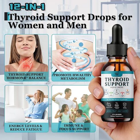 Thyroid Support for Women and Men Liquid Drops，Thyroid Drops with Selenium Zinc Iodine L-Tyrosine Ashwagandha for Energy & Metabolism Support, Hormone Balance,Vegan，Additives Free - 2 Fl. Oz in Saudi Arabia