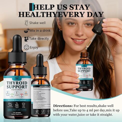 Thyroid Support for Women and Men Liquid Drops，Thyroid Drops with Selenium Zinc Iodine L-Tyrosine Ashwagandha for Energy & Metabolism Support, Hormone Balance,Vegan，Additives Free - 2 Fl. Oz in Saudi Arabia