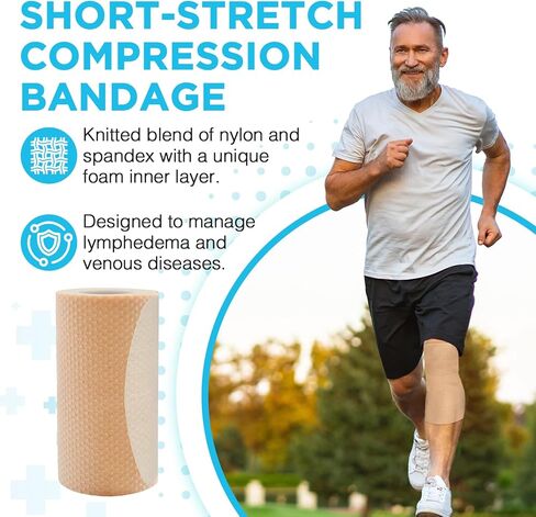 OK TAPE Short-Stretch Compression Bandage Wrap with Velcro, 2-Layer Comfort Wrap for Leg, Foot, Arm, Ideal for Use in Lymphoedema, Oedema, Latex Free - 2.5Inch x 5 Feet, 1 Roll in Saudi Arabia
