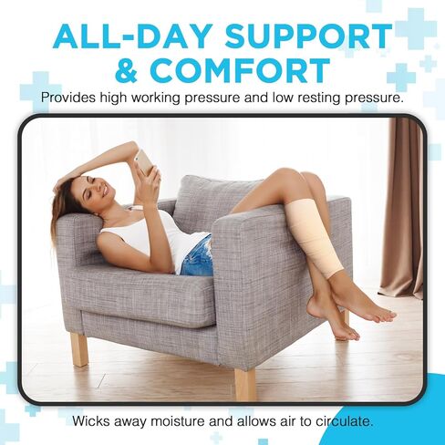 OK TAPE Short-Stretch Compression Bandage Wrap with Velcro, 2-Layer Comfort Wrap for Leg, Foot, Arm, Ideal for Use in Lymphoedema, Oedema, Latex Free - 2.5Inch x 5 Feet, 1 Roll in Saudi Arabia