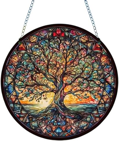 1pc Elegant Tree-Stained Window Decorative Hanging Ornament: Captivating Suncatcher for Kitchen Window Decor, Beautiful Light Diffuser & Home Accent,Large in Saudi Arabia