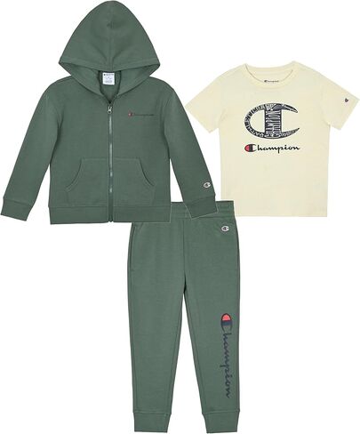 Champion boys Jogger Set 3 Piece Clothing Set With Graphic Tee Fleece Hoodie and Sweatpants in Saudi Arabia
