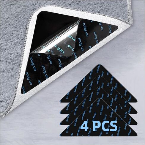 4 Pcs Rug Tape, Non Slip Rug Pads Grippers for Hardwood Floors and Tiles, Reusable Carpet Tape for Area Rugs, Double-Sided Adhesive Rug Stickers Keep Corners Flat in Saudi Arabia