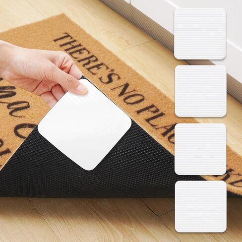 4 Pcs Rug Tape, Washable Non Slip Pads for Hardwood Floors and Tiles, White in Saudi Arabia