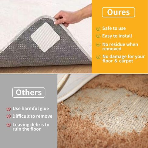 4 Pcs Rug Tape, Washable Non Slip Pads for Hardwood Floors and Tiles, White in Saudi Arabia