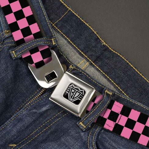 Buckle-Down Seatbelt Belt - Checker Black/Pink - 1.0" Wide - 20-36 Inches in Length in Saudi Arabia