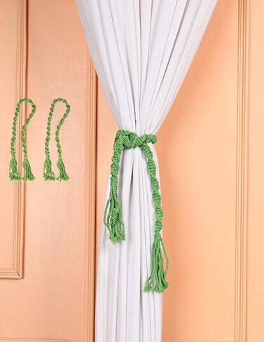 Cotton Macrame Curtain Tiebacks Window Treatment holdbacks Curtain Tie Backs for Curtains 2 Pack, Curtain Holders for Master Bedroom Decor and Accessories Blue in Saudi Arabia