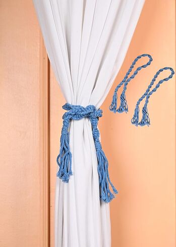Cotton Macrame Curtain Tiebacks Window Treatment holdbacks Curtain Tie Backs for Curtains 2 Pack, Curtain Holders for Master Bedroom Decor and Accessories Blue in Saudi Arabia