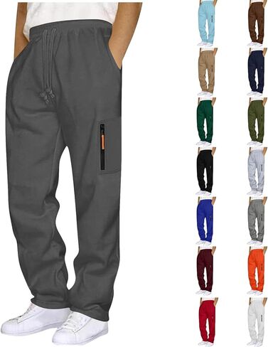 Mens Cargo Sweatpants Open Bottom Relaxed Fit Drawstring Elastic Waist Trousers with Pocket Loose Athletic Pants in Saudi Arabia