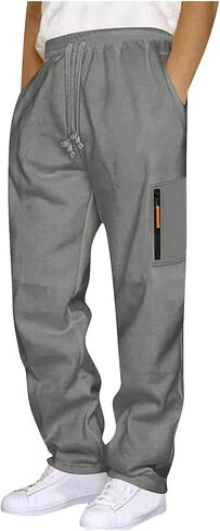 Mens Cargo Sweatpants Open Bottom Relaxed Fit Drawstring Elastic Waist Trousers with Pocket Loose Athletic Pants in Saudi Arabia