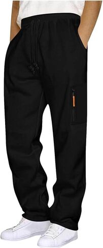 Mens Cargo Sweatpants Open Bottom Relaxed Fit Drawstring Elastic Waist Trousers with Pocket Loose Athletic Pants in Saudi Arabia