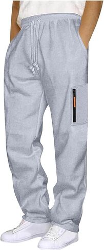 Mens Cargo Sweatpants Open Bottom Relaxed Fit Drawstring Elastic Waist Trousers with Pocket Loose Athletic Pants in Saudi Arabia