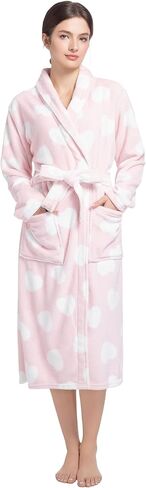Women's Premium Plush Long Soft Cozy Robe，Cute Partern， Warm Fleece Shawl Bathrobe with Pockets in Saudi Arabia
