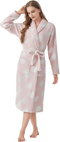 Women's Premium Plush Long Soft Cozy Robe，Cute Partern， Warm Fleece Shawl Bathrobe with Pockets in Saudi Arabia