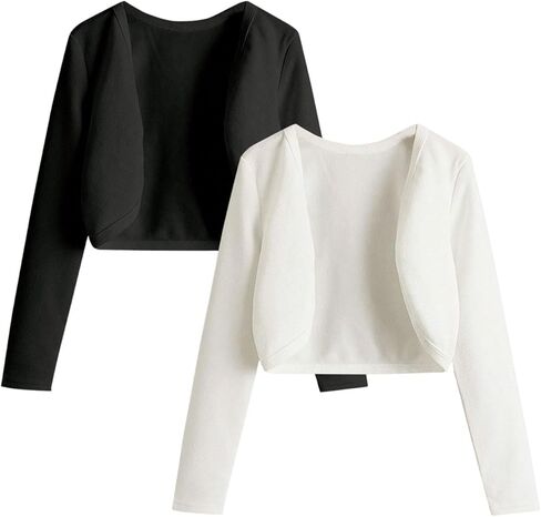 OYOANGLE Girl's 2 Pack Bolero Cardigans Long Sleeve Open Front Cropped Light Cardigan Sweater Outerwear in Saudi Arabia