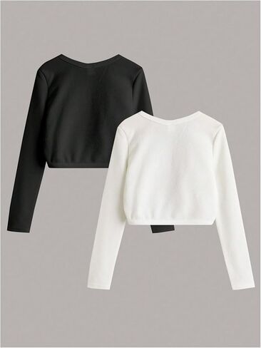 OYOANGLE Girl's 2 Pack Bolero Cardigans Long Sleeve Open Front Cropped Light Cardigan Sweater Outerwear in Saudi Arabia