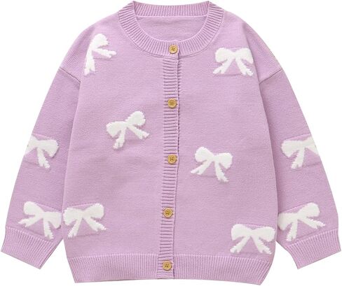 Girls Cute Bow Knitted Open Front Cardigan Button Up Oversized Sweater Outerwear in Saudi Arabia