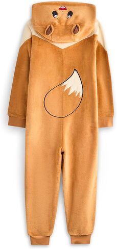 Pokemon Eevee Girls Onesie | Kids Eevee Character Graphic Print Hooded Sleepsuit with 3D Ears in Brown in Saudi Arabia