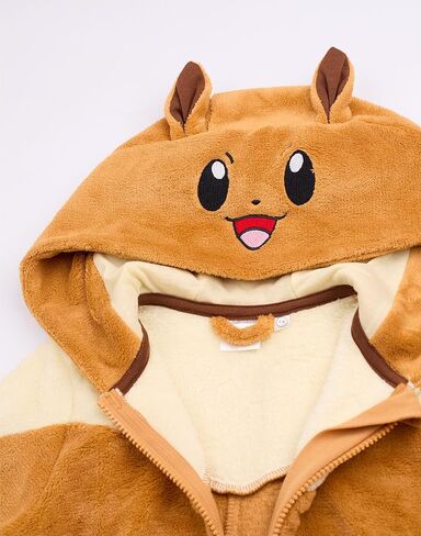 Pokemon Eevee Girls Onesie | Kids Eevee Character Graphic Print Hooded Sleepsuit with 3D Ears in Brown in Saudi Arabia