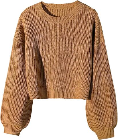 Girl's Crochet Pullover Sweaters Crew Neck Long Sleeve Knit Sweater Fall Tops in Saudi Arabia