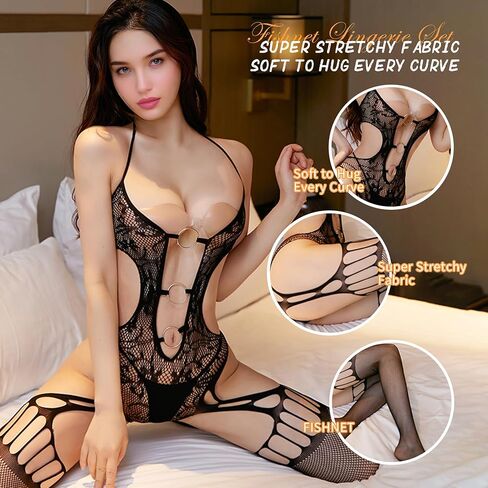 Womens Fishnet Bodystocking Lingerie Bodysuit Sexy Tights Soft Nightwear under 140lbs for Woman in Saudi Arabia