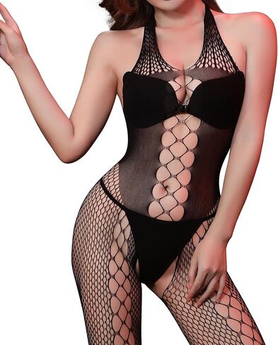 Womens Fishnet Bodystocking Lingerie Bodysuit Sexy Tights Soft Nightwear under 140lbs for Woman in Saudi Arabia