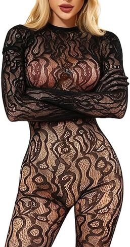 Women's Sexy Fishing Net Jumpsuit, Jacquard Hollow Lace Underwear, Jumpsuit Stockings, Pajamas in Kuwait