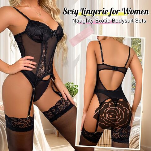 Lingerie for Women Sexy Teddy Bodysuit 3 PCS Sexy Lingerie Set Exotic Lace Babydoll Outfits Nightie Dress for Women in Saudi Arabia