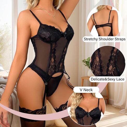 Lingerie for Women Sexy Teddy Bodysuit 3 PCS Sexy Lingerie Set Exotic Lace Babydoll Outfits Nightie Dress for Women in Saudi Arabia
