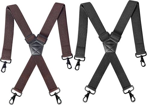 2 Pack Heavy Duty Suspenders for Men,Adjustable X-Back 1.5 inch Wide Elastic Straps,Strong Metal Hooks,Black&Coffee Set,Work Suspenders Jeans,Big&Tall,Braces,Durable,Men's Gift for Father's Day in Saudi Arabia