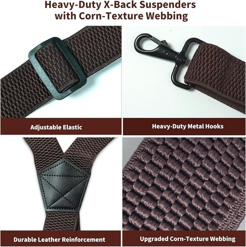 2 Pack Heavy Duty Suspenders for Men,Adjustable X-Back 1.5 inch Wide Elastic Straps,Strong Metal Hooks,Black&Coffee Set,Work Suspenders Jeans,Big&Tall,Braces,Durable,Men's Gift for Father's Day in Saudi Arabia