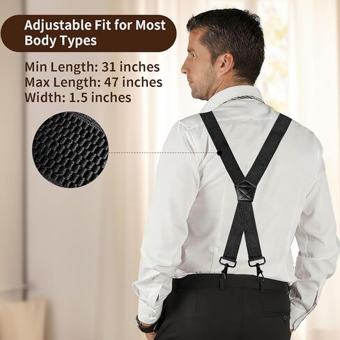 2 Pack Heavy Duty Suspenders for Men,Adjustable X-Back 1.5 inch Wide Elastic Straps,Strong Metal Hooks,Black&Coffee Set,Work Suspenders Jeans,Big&Tall,Braces,Durable,Men's Gift for Father's Day in Saudi Arabia