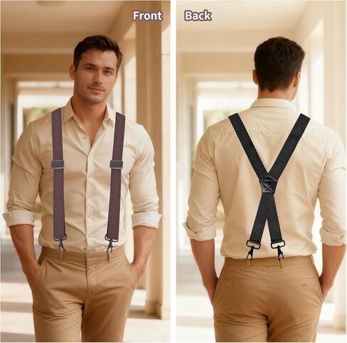 2 Pack Heavy Duty Suspenders for Men,Adjustable X-Back 1.5 inch Wide Elastic Straps,Strong Metal Hooks,Black&Coffee Set,Work Suspenders Jeans,Big&Tall,Braces,Durable,Men's Gift for Father's Day in Saudi Arabia