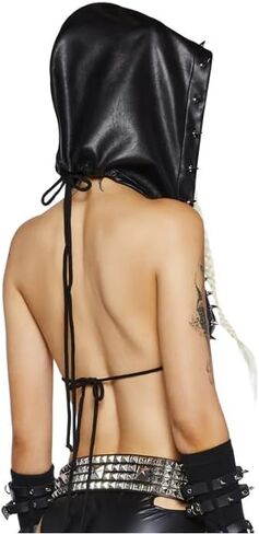 القوطية الشرير مقنعين المحاصيل الأعلى الهذيان بو الجلود هوديي Strappy الصدرية الهيب هوب الرقص حفلة الموسيقى مهرجان ملابس هالوين زي in Saudi Arabia