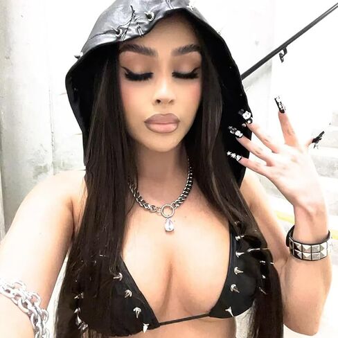 القوطية الشرير مقنعين المحاصيل الأعلى الهذيان بو الجلود هوديي Strappy الصدرية الهيب هوب الرقص حفلة الموسيقى مهرجان ملابس هالوين زي in Saudi Arabia