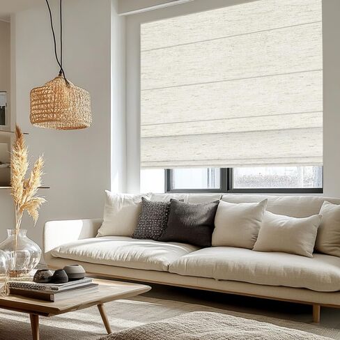 Bringnox Motorized Blinds,Roman Shades for Windows,witht Alexa,Google, Custom Roman Shades with App,Voice Control (Light Filtering Safari White-201) in Kuwait