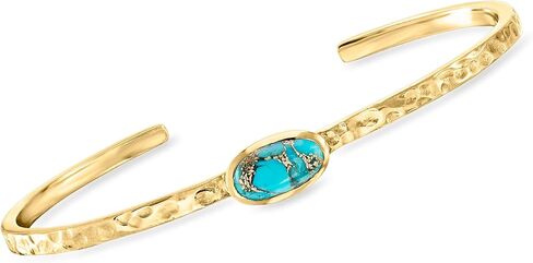 Ross-Simons Turquoise Hammered Cuff Bracelet in 18kt Gold Over Sterling in Saudi Arabia