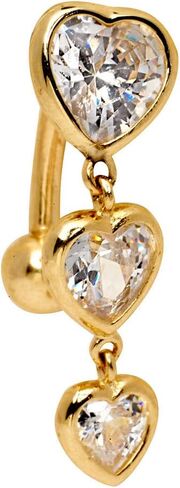 JewelryWeb Solid 14k Yellow or White Gold Graduated Heart Cubic Zirconia Top Mount Belly Button Ring Dangle (7mm x 24mm) in Saudi Arabia