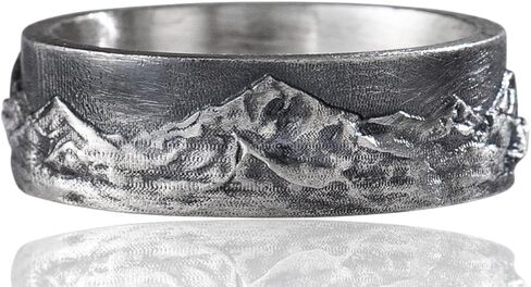 Mountain Range Band Ring For Men, 925 Sterling Silver Nature Inspired Vintage Mens Rings, Rustic Mens Wedding Band, Handmade Oxidized Silver Jewelry For Men, Unique Gifts for Him in Saudi Arabia