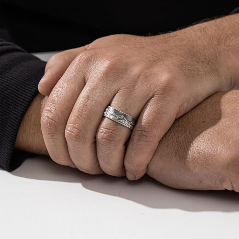 Mountain Range Band Ring For Men, 925 Sterling Silver Nature Inspired Vintage Mens Rings, Rustic Mens Wedding Band, Handmade Oxidized Silver Jewelry For Men, Unique Gifts for Him in Saudi Arabia