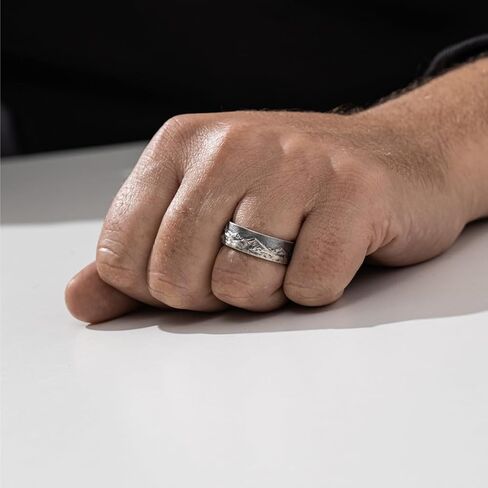 Mountain Range Band Ring For Men, 925 Sterling Silver Nature Inspired Vintage Mens Rings, Rustic Mens Wedding Band, Handmade Oxidized Silver Jewelry For Men, Unique Gifts for Him in Saudi Arabia