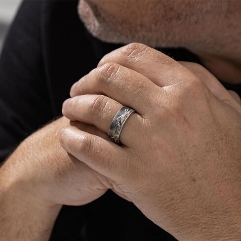 Mountain Range Band Ring For Men, 925 Sterling Silver Nature Inspired Vintage Mens Rings, Rustic Mens Wedding Band, Handmade Oxidized Silver Jewelry For Men, Unique Gifts for Him in Saudi Arabia