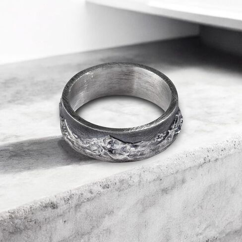 Mountain Range Band Ring For Men, 925 Sterling Silver Nature Inspired Vintage Mens Rings, Rustic Mens Wedding Band, Handmade Oxidized Silver Jewelry For Men, Unique Gifts for Him in Saudi Arabia