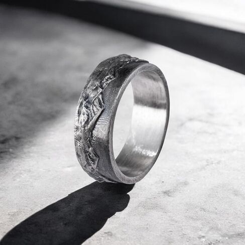 Mountain Range Band Ring For Men, 925 Sterling Silver Nature Inspired Vintage Mens Rings, Rustic Mens Wedding Band, Handmade Oxidized Silver Jewelry For Men, Unique Gifts for Him in Saudi Arabia