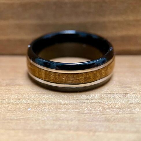 BW James Jewelers " The Ranger 8mm Water Resistant Black Tungsten Engagement Ring - Reclaimed Bourbon Barrel Wood Inlay Wedding Band With Real Sterling Silver Inlay And Comfort Fit Design Sizes 7-14 in Saudi Arabia