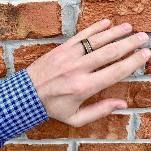 BW James Jewelers " The Ranger 8mm Water Resistant Black Tungsten Engagement Ring - Reclaimed Bourbon Barrel Wood Inlay Wedding Band With Real Sterling Silver Inlay And Comfort Fit Design Sizes 7-14 in Saudi Arabia