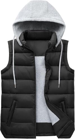 Women's Puffer Vest Stand Collar Zip Up Quilted Vest With Detachable Hood Sleeveless Padded Jacket Coat in Saudi Arabia