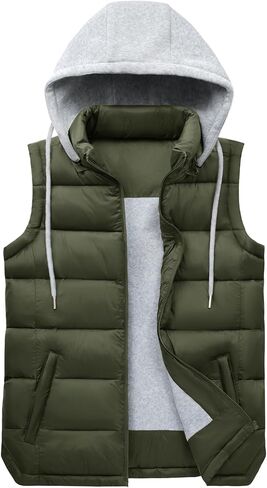 Women's Puffer Vest Stand Collar Zip Up Quilted Vest With Detachable Hood Sleeveless Padded Jacket Coat in Saudi Arabia