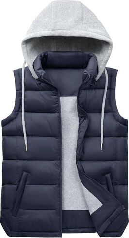 Women's Puffer Vest Stand Collar Zip Up Quilted Vest With Detachable Hood Sleeveless Padded Jacket Coat in Saudi Arabia