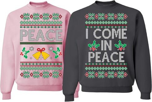 wild custom apparel I Come In Peace Im Peace Couples Matching Set Ugly Christmas Sweater Sweatshirt in Saudi Arabia